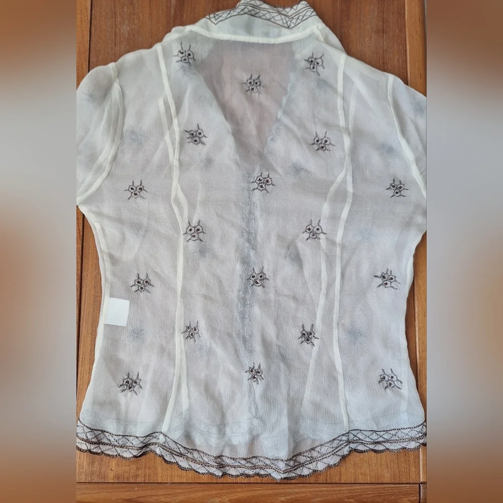 Laundry Sheer Silk Top Kimono Flare Sleeve Castlecore Victorian Renfair Folk XS - Picture 8 of 16